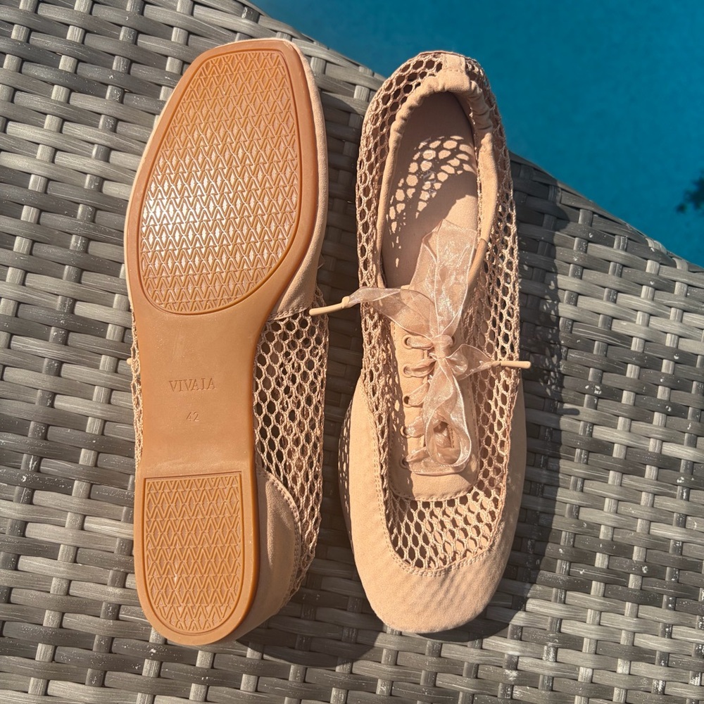 VIVAIA Square-Toe Lace-Up Sneakerina (Cristina) size 10.5 Mesh Tan - Picture 9 of 12